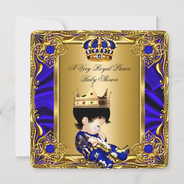 Invitación Prince Baby Shower Regal Gold Royal Blue Boy 2a (Anverso)