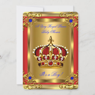 Invitación Prince Baby Shower Royal Blue Boy Regal Oro Rojo
