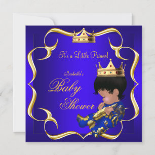 Invitación Prince Baby Shower Royal Blue Gold Boy Crown 3