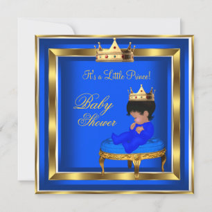 Invitación Prince Baby Shower Royal Blue Gold Boy Crown AA