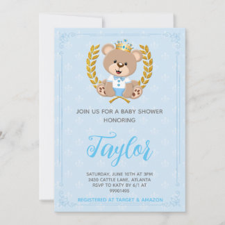 Invitación Prince Bear Baby Shower Invitation