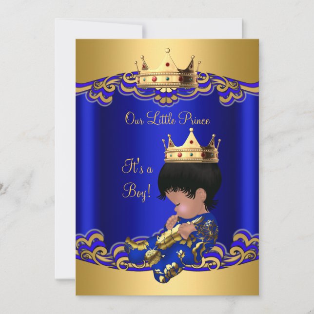 Invitación Prince Boy Baby Shower Blue African 3a (Anverso)