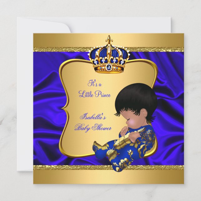 Invitación Prince Boy Baby Shower Blue African Silk (Anverso)