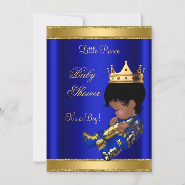 Invitación Prince Boy Baby Shower Blue Ethnic 2 (Anverso)
