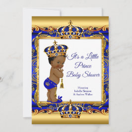 Invitación Prince Boy Baby Shower Blue Ornate Gold