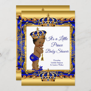 Invitación Prince Boy Baby Shower Blue Ornate Gold