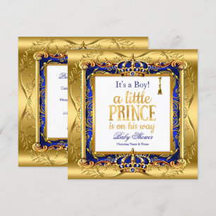 Invitación Prince Boy Baby Shower Blue Ornate Gold