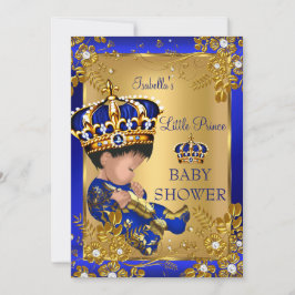 Invitación Prince Boy Baby Shower Gold Blue Crown