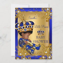Invitación Prince Boy Baby Shower Oro Corona Azul