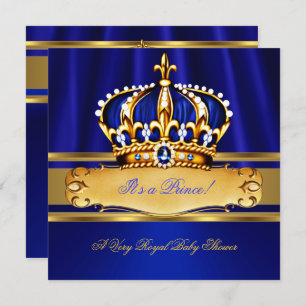 Invitación Prince Boy Baby Shower Royal Blue Gold
