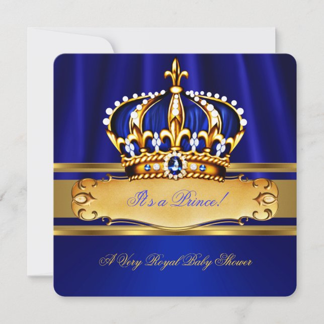 Invitación Prince Boy Baby Shower Royal Blue Gold (Anverso)