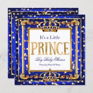Invitación Prince Boy Baby Shower Royal Blue Gold Bokeh