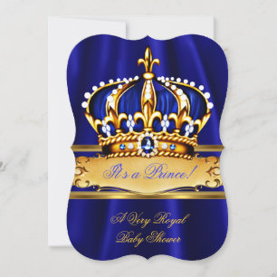 Invitación Prince Boy Baby Shower Royal Blue Gold Crown
