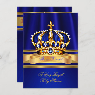 Invitación Prince Boy Baby Shower Royal Blue Gold Crown
