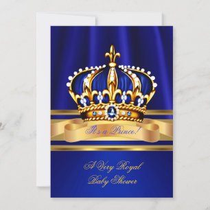 Invitación Prince Boy Baby Shower Royal Blue Gold Crown