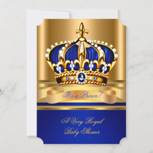 Invitación Prince Boy Baby Shower Royal Blue Gold Crown 2