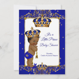 Invitación Prince Boy Baby Shower Royal Blue Gold Ethnic