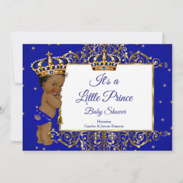 Invitación Prince Boy Baby Shower Royal Blue Gold Ethnic 2
