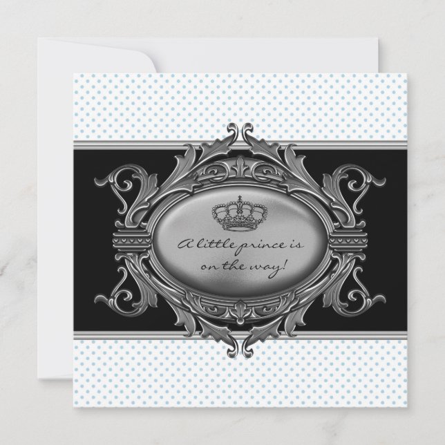 Invitación Prince Crown Blue Prince Baby Shower (Anverso)