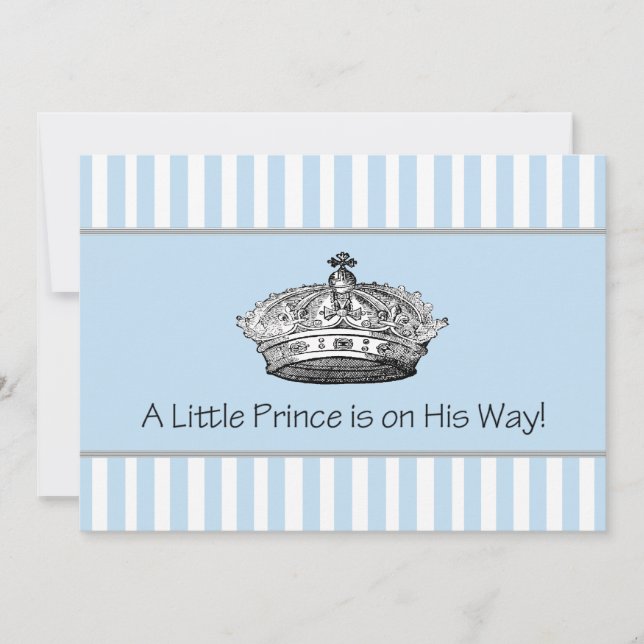 Invitación Prince Crown Blue White Baby Shower (Anverso)