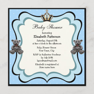 Invitación Prince Crown y Teddy Bear JewBoy Baby Shower