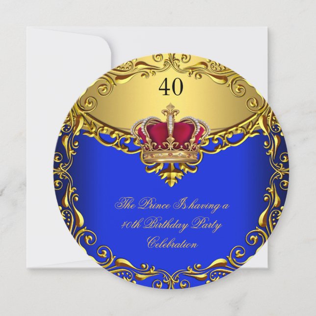 Invitación Prince King Red Gold Royal Blue Crown Cumpleaños 2 (Anverso)