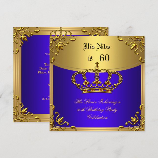 Invitación Prince King Red Gold Royal Blue Crown Cumpleaños 6 (Anverso / Reverso)