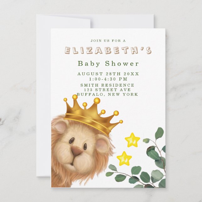 Invitación Prince Lion Golden Crown Boy Baby Shower (Anverso)