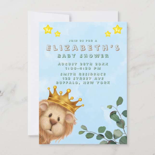 Invitación Prince Lion Golden Crown Boy Baby Shower (Anverso)