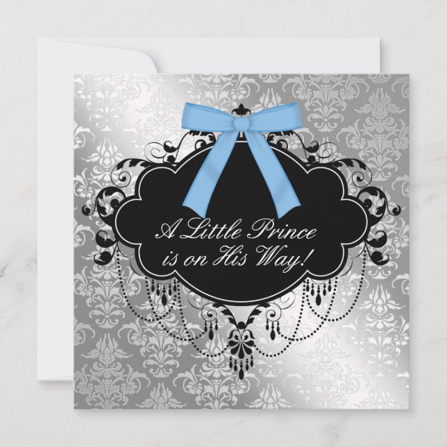 Invitación Prince Negro Plateado Bebé (Anverso)