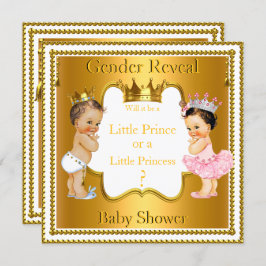 Invitación Prince Princess Gender Reveal Baby Shower Brunette