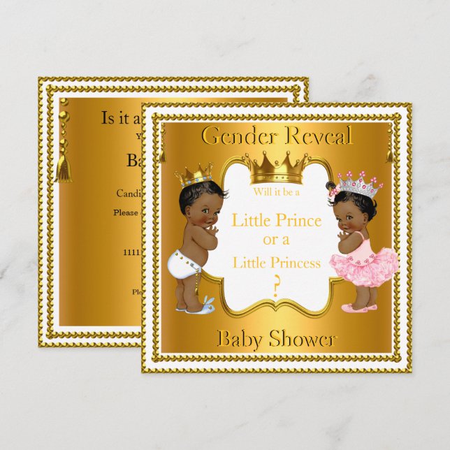 Invitación Prince Princess Gender Revelan Baby Shower Ethnic (Anverso / Reverso)