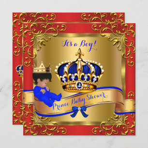 Invitación Prince Royal Baby Shower Boy Red Blue Gold 4