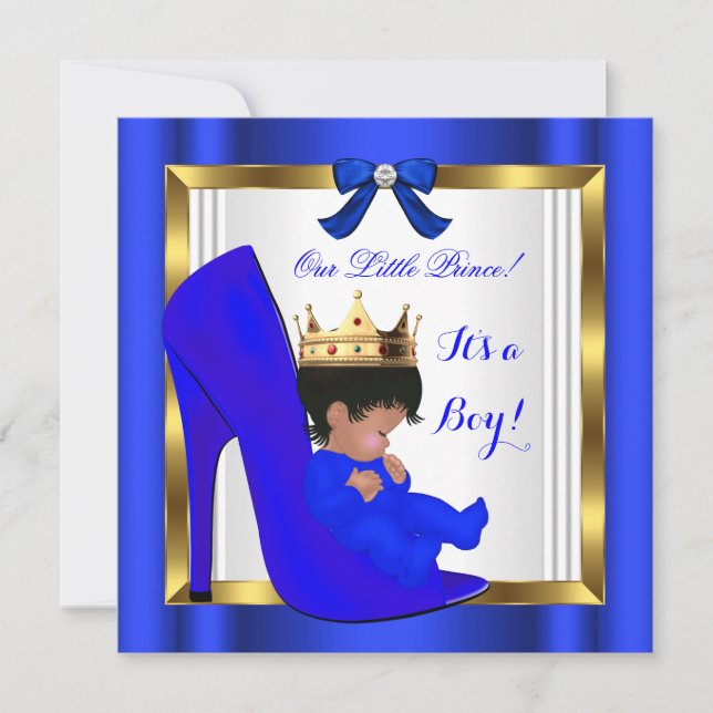 Invitación Prince Royal Baby Shower Cute Boy Blue Shoes (Anverso)