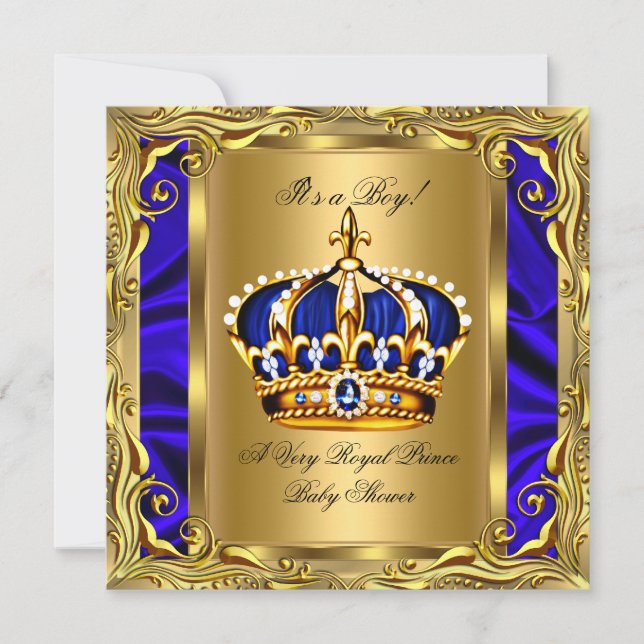 Invitación Prince Royal Blue Baby Shower Regal Gold Boy (Anverso)