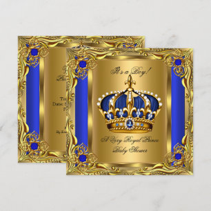 Invitación Prince Royal Blue Baby Shower Regal Gold Boy