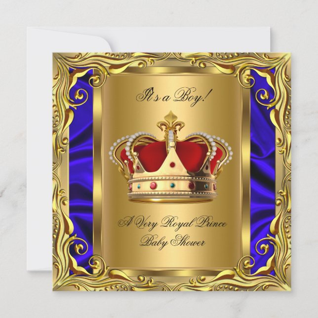 Invitación Prince Royal Blue Baby Shower Regal Red Gold Boy 4 (Anverso)