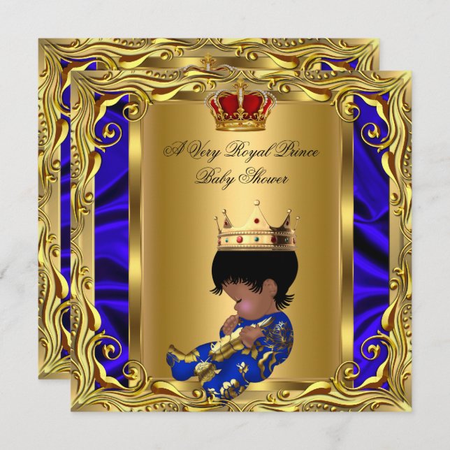 Invitación Prince Royal Blue Baby Shower Regal Red Gold Boy 5 (Anverso / Reverso)
