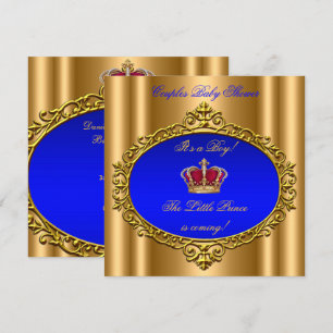 Invitación Prince Royal Blue Boy Baby Shower Crown Gold