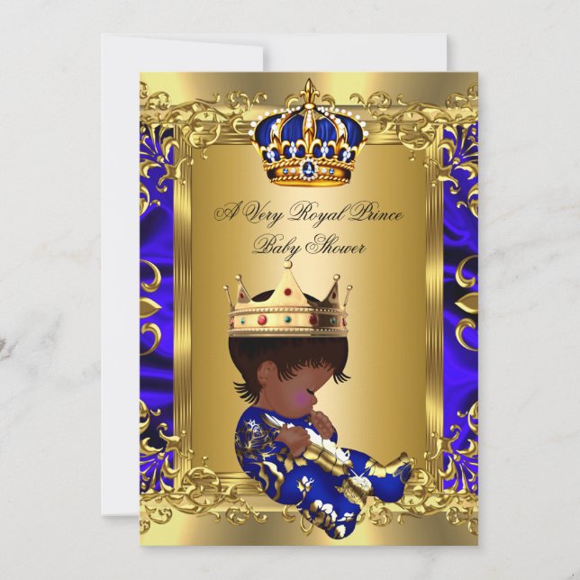 Invitación Prince Royal Blue Boy Baby Shower Regal Gold 2 (Anverso)
