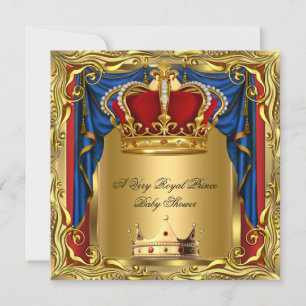 Invitación Prince Royal Blue Boy Baby Shower Regal Red Gold 2