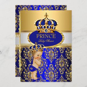 Invitación Prince Royal Blue Crown Baby Shower Blonga Boy