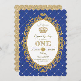 Invitación Prince Royal Blue Gold Baby Boy Fiesta de cumpleañ