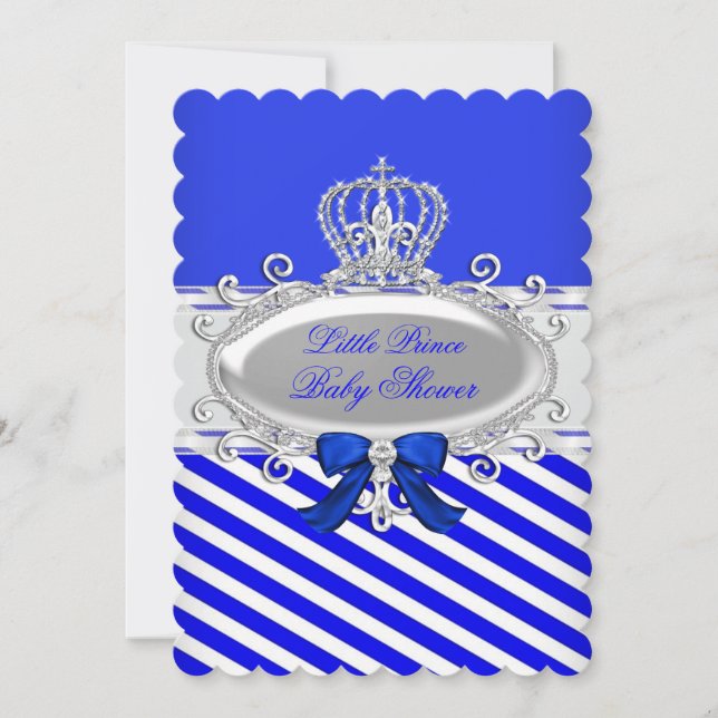 Invitación Prince Royal Boy Baby Shower Blue White Stripe (Anverso)