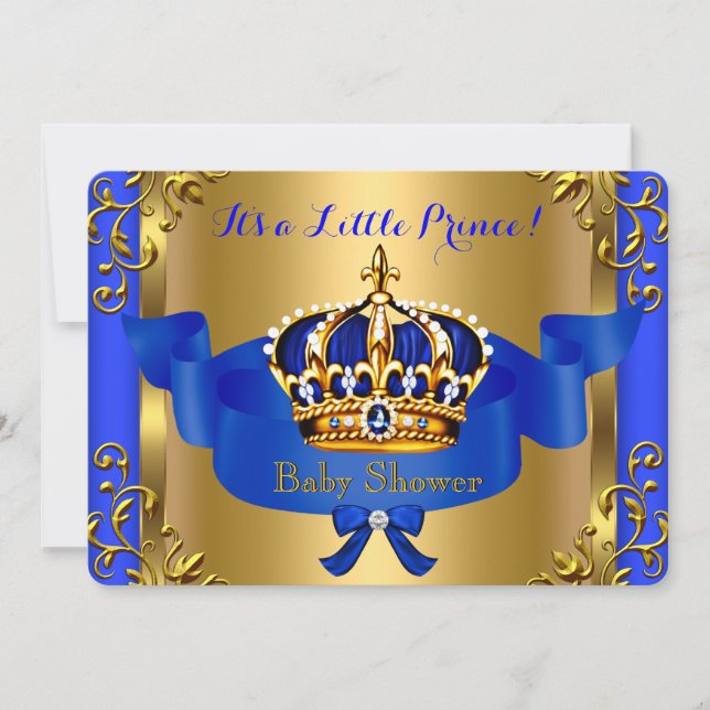 Invitación Prince Royal Parejas Baby Shower Boy Blue Gold (Anverso)