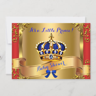 Invitación Prince Royal Parejas Baby Shower Boy Red Blue Gold