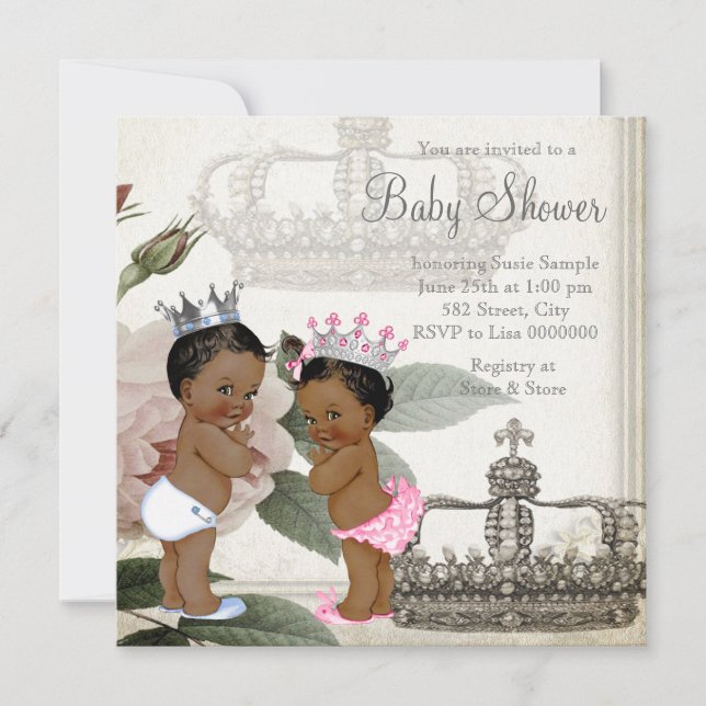 Invitación Prince y Princesa gemela Baby Shower (Anverso)