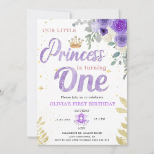 Invitación Princesa 1ª Corona De Cumpleaños Lilac Púrpura