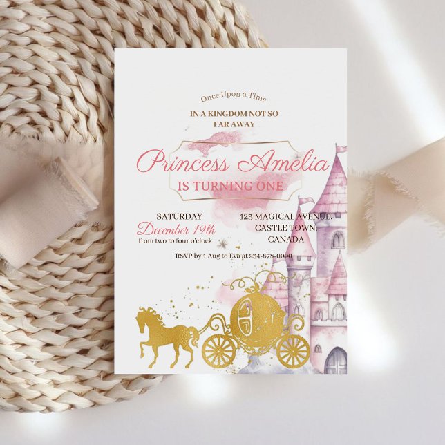 Invitación Princesa 1 Fiesta de cumpleaños Rosa y Oro (Subido por el creador)