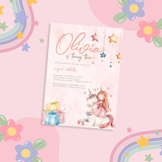 Invitación Princesa acuarela con cumpleaños de Unicornio (Subido por el creador)